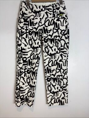 Swing Control Graphic Print Crop Pants Black White Stretch Slim Size 0